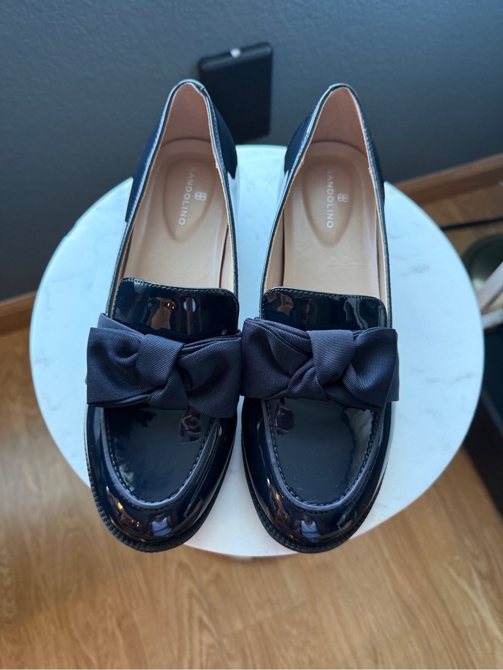 Bandolino Black Patent Loafers with Bow Trim